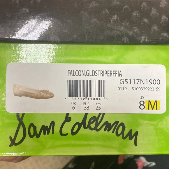 Sam Edelman Gold Stripe Flats Sz 8 - Picture 5 of 5